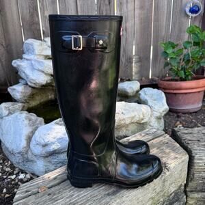 Hunter Original Women's Tall Gloss Black Rain Wellies Boots 8 US / 6 UK *Flaws*